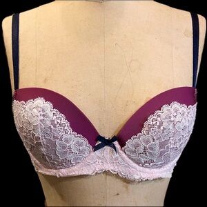 Victoria’s Secret Dream Angels lined demi bra padded lace cranberry pink 32C